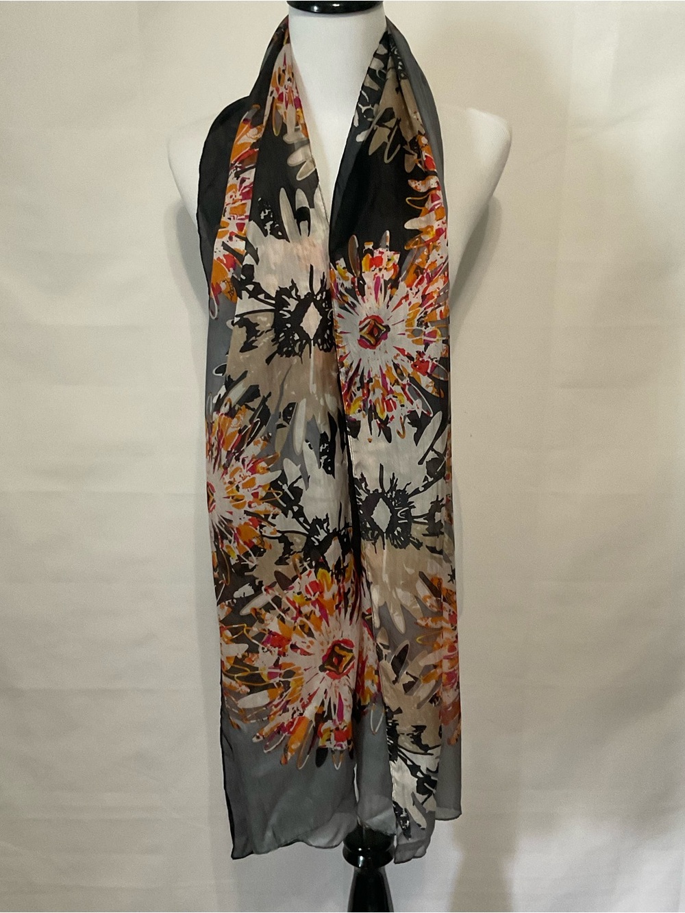 100% Silk Oblong scarf, wrap or belt. Watercolor print.